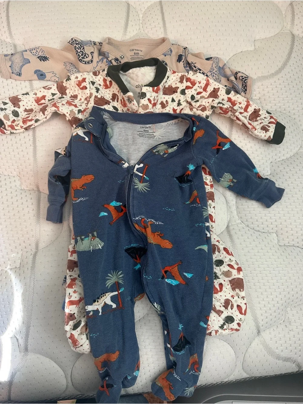 Carter's Navy and Cream Dinosaur Zip Footie Set